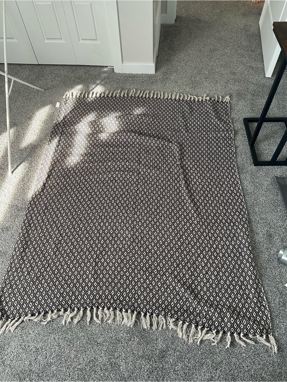 Black & White Diamond Woven Throw Blanket Fringe Boho